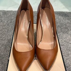 BCBGeneration Tan Pointed Toe Heels